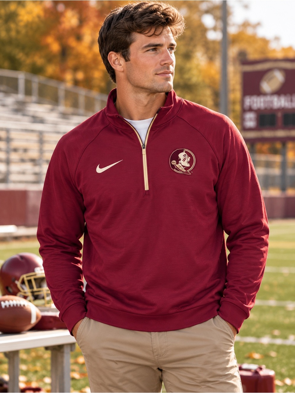 Nike Men's Maroon Florida State Seminoles Quarter-Zip Pullover with Team Crest
